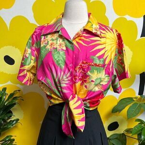 Vintage Vivid 90s Tropical Hawaiian Tiki Button Down Shirt